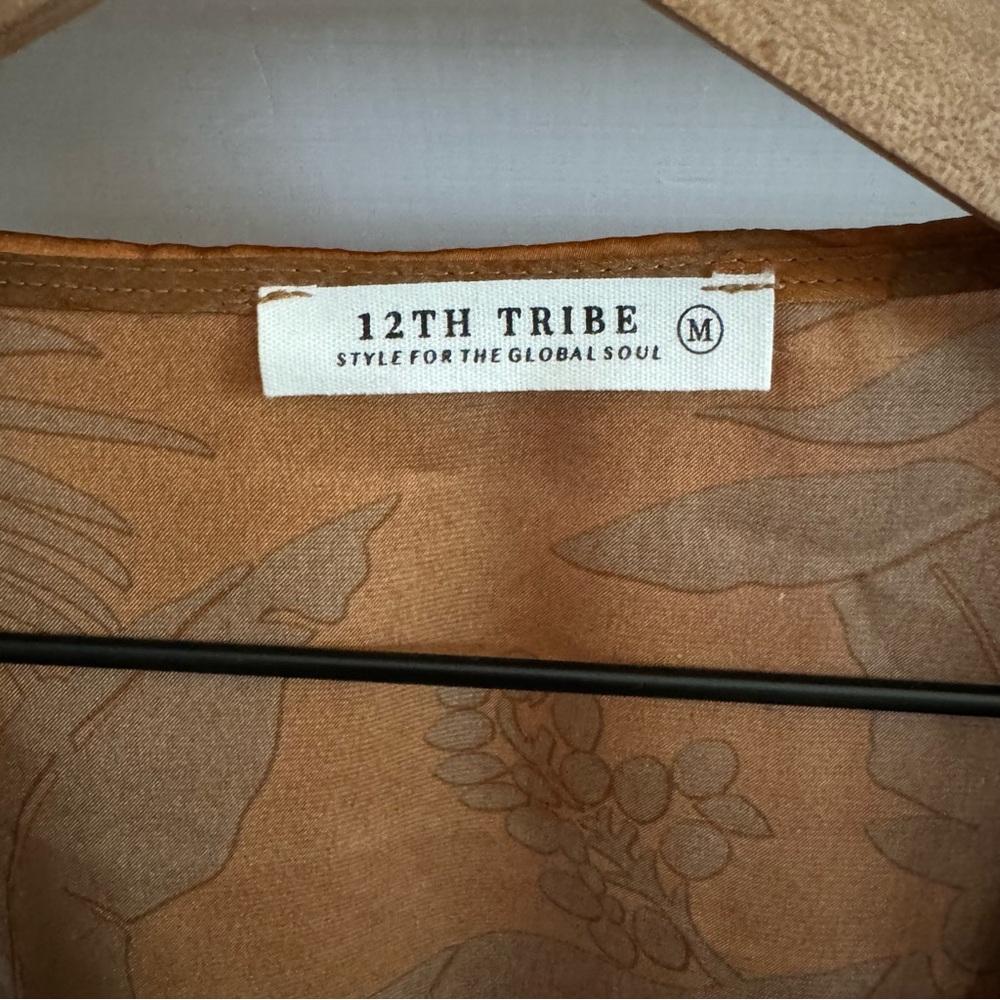 12th Tribe Burnt Orange Satin Mini Dress with Subtle Print - Picture 7 of 9